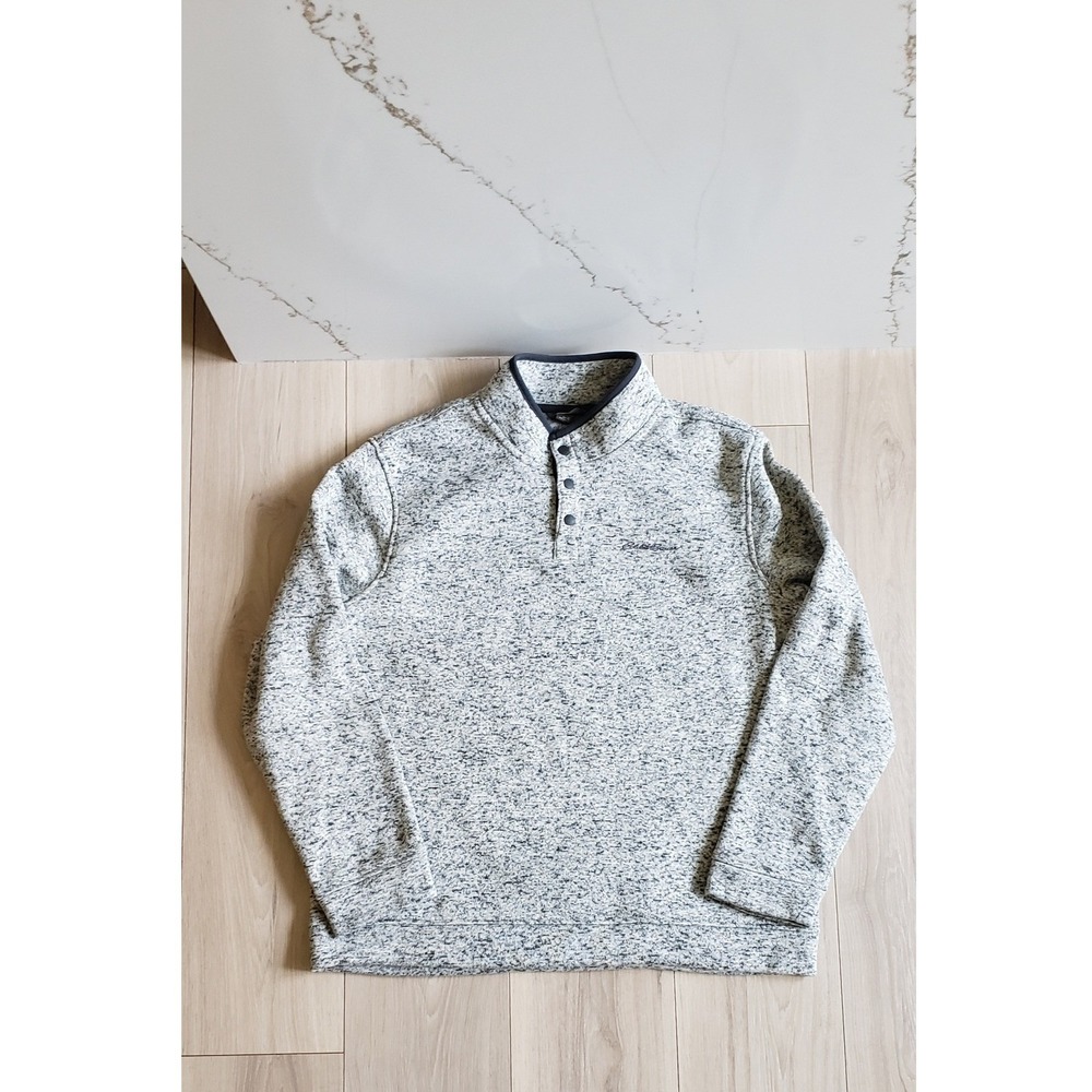 Eddie Bauer Sweater Mens XL Gray Marled Fleece Quarter Button Pullover Outdoor